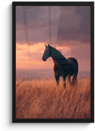Poster in lijst - Fotolijst 40x60 cm - Posters - Paard - Wolken - Open veld - Posterlijst zwart - Decoratie - Wanddecoratie woonkamer - Muurdecoratie slaapkamer