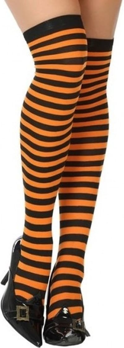 Atosa Carnaval verkleed gestreepte verkleed kousen voor dames - oranje/zwart - one size - heksen