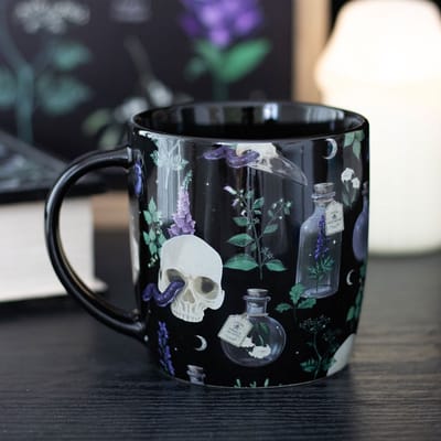 Venom & Vines Mok met Schedel, Gif & Wijnstokken - hoge kwaliteit keramiek - 350ml