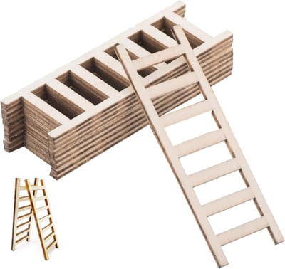 2.4 Inch Miniature Wooden Ladder - 10 Pcs Mini Wooden Dollhouse - Straight Ladders - DIY Craft Accessories - Natuurlijke Kleur