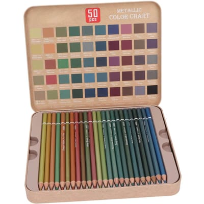 50 Metallic Kleurpotloden Set voor Volwassen Kunstenaars Makkelijk Vast te Houden Eco Vriendelijke Tekenpotloden Set voor beige