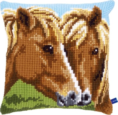 Vervaco - Kruissteekkussen kit - Bruine paarden - PN-0150680 - Borduren - Borduurpakket - Borduurpakket volwassenen - Borduurpakket kind