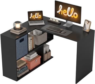Hoekbureau Zwart - L-vormig Computerbureau met Lade en Opbergruimte - Bureau voor Thuiswerk, Studiekamer en Gaming - 110 x 100 x 75 cm