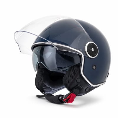 VINZ Tobia Jethelm met Zonnevizier Blauw - Helm vr Motor, Scooter, Brommer - ECE 22.06 goedgekeurd - Voor Heren & Dames - S