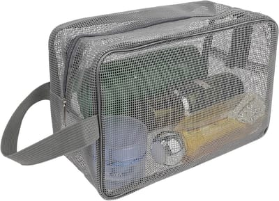Draagbare Mesh Douchetas, Sneldrogende Opbergtas met Rits voor Gym, Reizen, Kamperen en Zwemmen, Grijs
