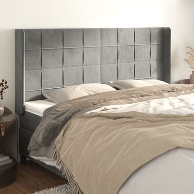 vidaXL - Hoofdbord - met - randen - 183x16x118/128 - cm - fluweel - lichtgrijs