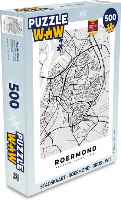Puzzel Stadskaart - Roermond - Grijs - Wit - Legpuzzel - Puzzel 500 stukjes - Plattegrond