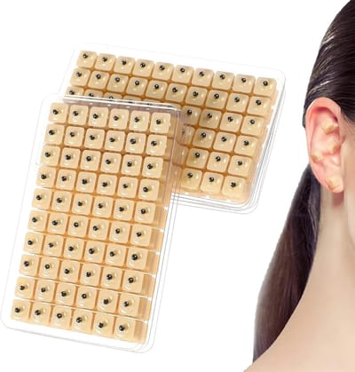 1200 Stuks Oorzaadjes Acupunctuur Patches Set met Naalden en Pincet voor Auriculotherapie Thuis, Disposable Oorzaadjes Goud