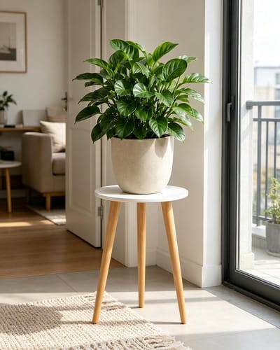 Hoge plantenstandaard binnen ronde plantenplank houten plantentafel voor bloempotten heavy-duty plantenhouder uit het midden van de eeuw moderne woondecoratie kleine ronde bijzettafel wit