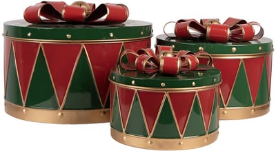 Clayre & Eef Kerstdecoratie Cadeau Ø 31x24 / Ø 26x20 / Ø 20x15 cm Groen Metaal