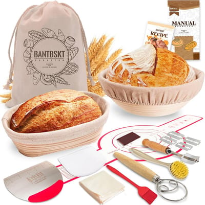 Zuurdesem Bakset - Brood Rijs Set - Ambachtelijk Brood Maken - Handgemaakt Rotan - 22x23x8cm - Natuurlijk