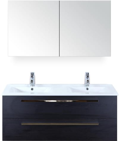 Seville Badmeubelset 120 cm - 2 Laden Black Oak - Wastafel Enjoy Dubbel met Spiegelkast