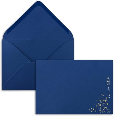 Enveloppen DIN C5 - Feestelijke enveloppen Uitnodigingen - Bijzondere post verzenden - Goudkleurige sterrenregen - 154 x 220 mm - Donkerblauw