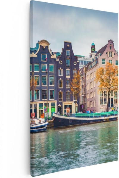 Artaza Canvas Schilderij Amsterdam - 80x120 cm - Groot - Wanddecoratie Grachten - Muurdecoratie Herfst - Schilderijen Op Canvas Woonkamer