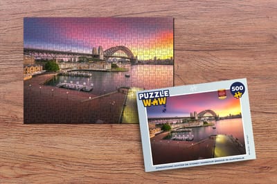 Puzzel Zonsopgang achter de Sydney Harbour Bridge in Australië - Legpuzzel - Puzzel 500 stukjes