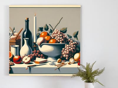 Modern stilleven schilderij | Hedendaags stilleven: een eigentijdse verbeelding van rust en kleur | Kunst - 60x60 centimeter op Forex | Foto op Forex