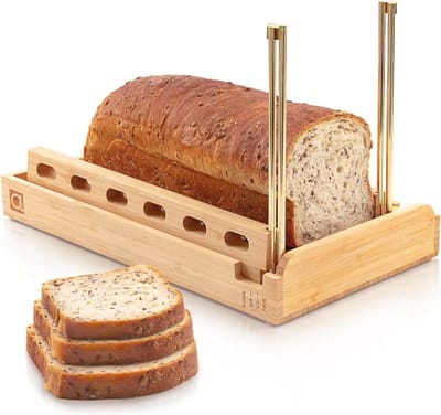Bamboe broodsnijmachine voor zelfgemaakt brood - Verstelbare snijder met 4 dikte-opties en kruimellade