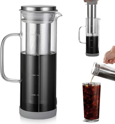 Koffiezetapparaat voor Cold Brew, RVS Filters, Glazen Carafe met Tuit, Ideaal voor Iced Coffee en Iced Tea