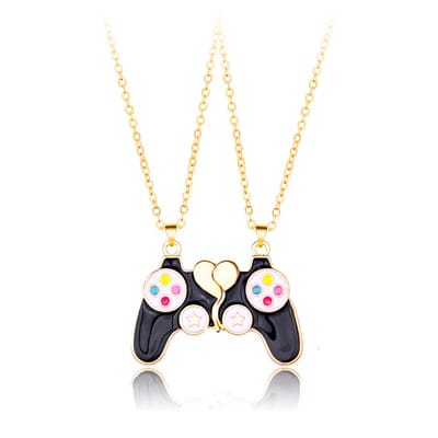 Bixorp Friends BFF Ketting voor 2 Schattige Controller - Magnetisch - Goudkleurig & Zwart - Gamer Vriendschapsketting Cadeau - 45cm + 5cm verstelbaar