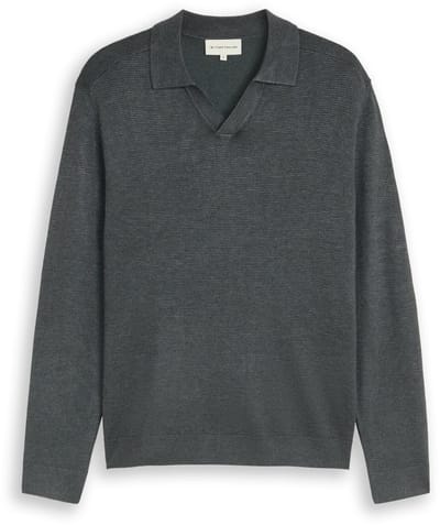 Tom Tailor - Gebreide trui met polokraag - Maat XL - darkest olive melange