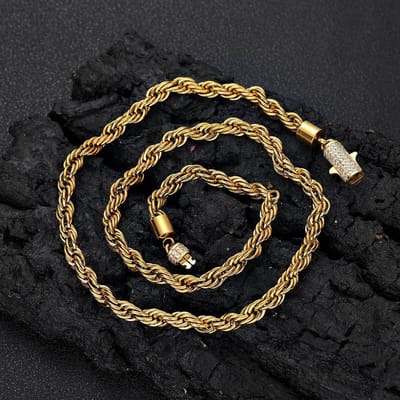 NUOYA 6mm Stalen Touwketting - Industrieel Gedraaid Design met Aanslagbestendige Spiegelpolijsting black