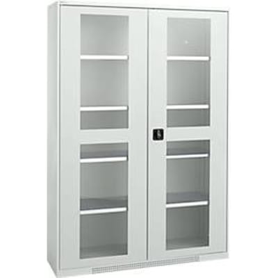 Schaefer Shop Genius FS open deurkast, 5 OH, afsluitbaar, 4 legborden, tot 450 kg, B 1343 mm, staal, lichtgrijs RAL 7035/lichtgrijs RAL 7035