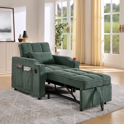 HAUSS SPOLE Slaapbank - 3-in-1 Bank En Lounger Met Usb-Oplaadpoort - Voor Woonkamer En Logeerkamer - Hout En Stof - Groen