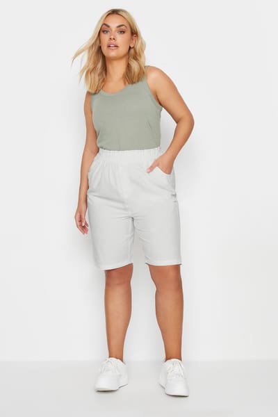 Yours Katoenen Short Met Elastische Taille In Ivoor Size 48
