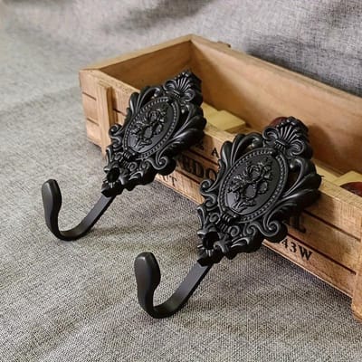 Badkamerwandhaken, Vintage Europese Stijl Bronzen Rozenpatroon Zinken Haken Geschikt Fog Black veelkleurig