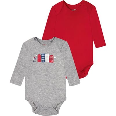 LUPILU Body's voor babyjongens, set van 2, van bio-katoen (Rood/grijs, 50/56)