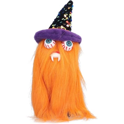 Halloween Poppen Ornament Halloween Pluche Kabouter met Heksenhoed en Vampiertand voor Halloween oranje