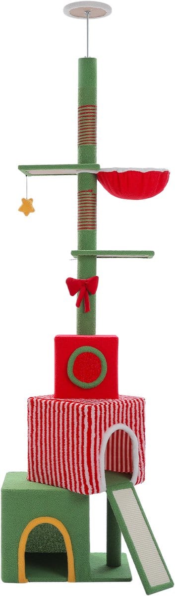 Kattenu Plafond Krabpaal Kerstboom voor Katten - Krabpaal Kerst Groen - Unieke Krabpaal voor katten - 210-276 cm hoog