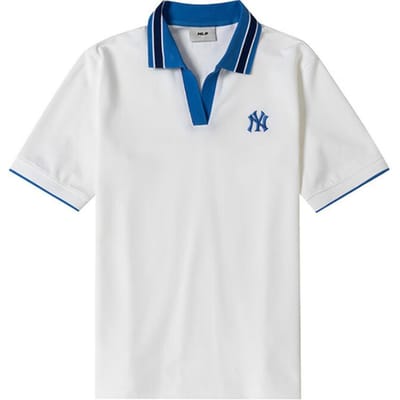 MLB New York Yankees Été Respirant Haute Qualité Color Block Sport Casual Polo à Manches Courtes Femme polos Ivoire 3FPQB0343-50IVS S white