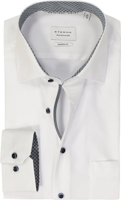 ETERNA modern fit overhemd - popeline - wit - Strijkvrij - Boordmaat: 43