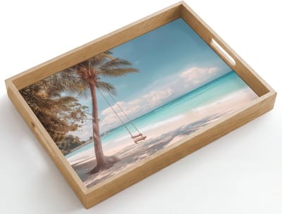 Dienblad hout 50x35 cm - Schootdienblad - Palmboom - Schommel - Strand - Lucht - Borrelplank rechthoek - Plateau dienbladen
