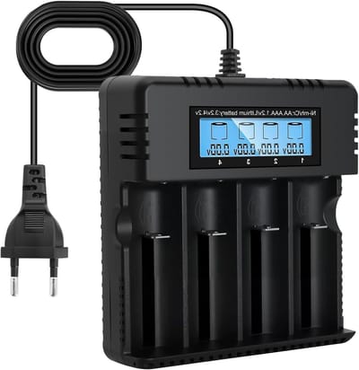 Acculader LCD-scherm Li-ion Acculader, Intelligent Snel Opladen Compatibel met Een Verscheidenheid van 3,7 V 26650/18650/14500/16340 Li-ion Batterijen(4 Sleufkop)