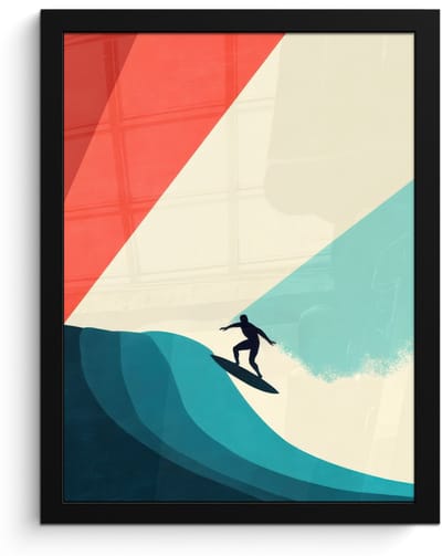 Poster in lijst - Fotolijst 30x40 cm - Posters - Surfer - Abstract - Golven - Zonnestralen - Posterlijst zwart - Decoratie - Wanddecoratie woonkamer - Muurdecoratie slaapkamer - Kerstversiering - Kerstdecoratie voor binnen - Kerstmis