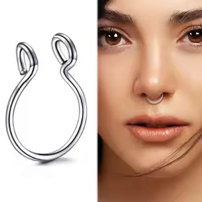 fake neuspiercing / 316L Chirurgisch Staal / Zwart afmeting 0.8 x 8 mm / fake piercings - U shape - verpakt in Organza - neusring