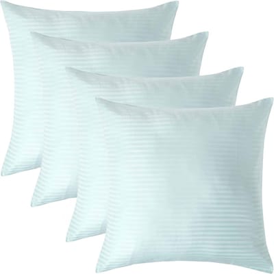 Homescapes Satijn Streep Katoen Kussensloop 80x80 cm – Set van 4 – Aquablauw – 100% Egyptisch Katoen – Draaddichtheid 330
