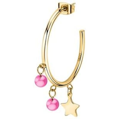 La Petite Story Enkele Gouden Kleur Stalen Ster Oorbellen Met Fuchsiakleurige Kralen LPS02AQM44 Voor Vrouwen beige
