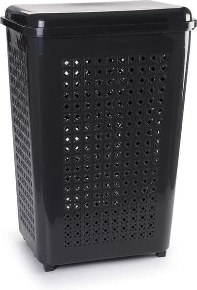 PlasticForte Wasmand met deksel - 50 liter - antraciet - kunststof - 41x31x61 cm