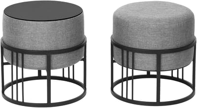 Krukje en bijzettafel Tas rond 2-in-1 set stapelbaar lichtgrijs en zwart [en.casa]