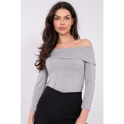 Velour Off Shoulder Top - Lichtgrijs / One Size