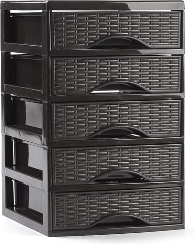 Plasticforte Ladeblokje/bureau organizer met 5x lades - donkerbruin - L18 x B21 x H28 cm