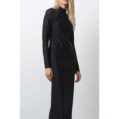 French Connection Shoshana Hotfix Wrap Over Jers Black Silver Maat: S | Midi Jurken Outlet | Dames | Zwart