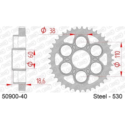 Stalen motortandwiel achteraan Afam 530 40 dents