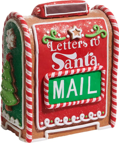 Viv! Christmas Kerstbeeld - Gingerbread 'Letters to Santa' Brievenbus van Klei - groen rood - 20cm