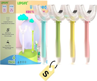 Kindertandenborstel U-vorm - Hele mond borstel - Dagelijkse mondhygiëne - Zuignap basis - 4 stuks - Multicolor
