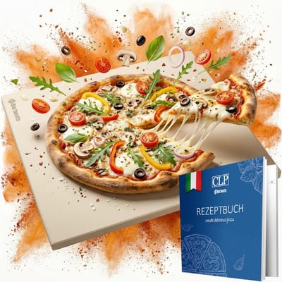 CLP Pizzasteen bbq oven en grill - 38x30 cm - Cordieriet steen onbreekbaar extreem hittebestendig tot 900°C - met receptenboek - wit