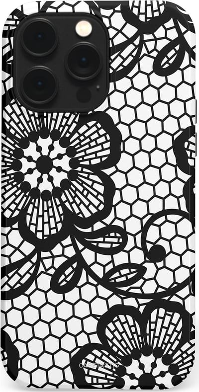 Casetastic Hoesje Geschikt voor Apple iPhone 14 Pro Max Magsafe - Stijlvolle Beschermende Duo-layer Case - Zwart Bloemenpatroon